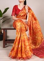 Jacquard Silk Orange Festival Wear Patola Print Saree